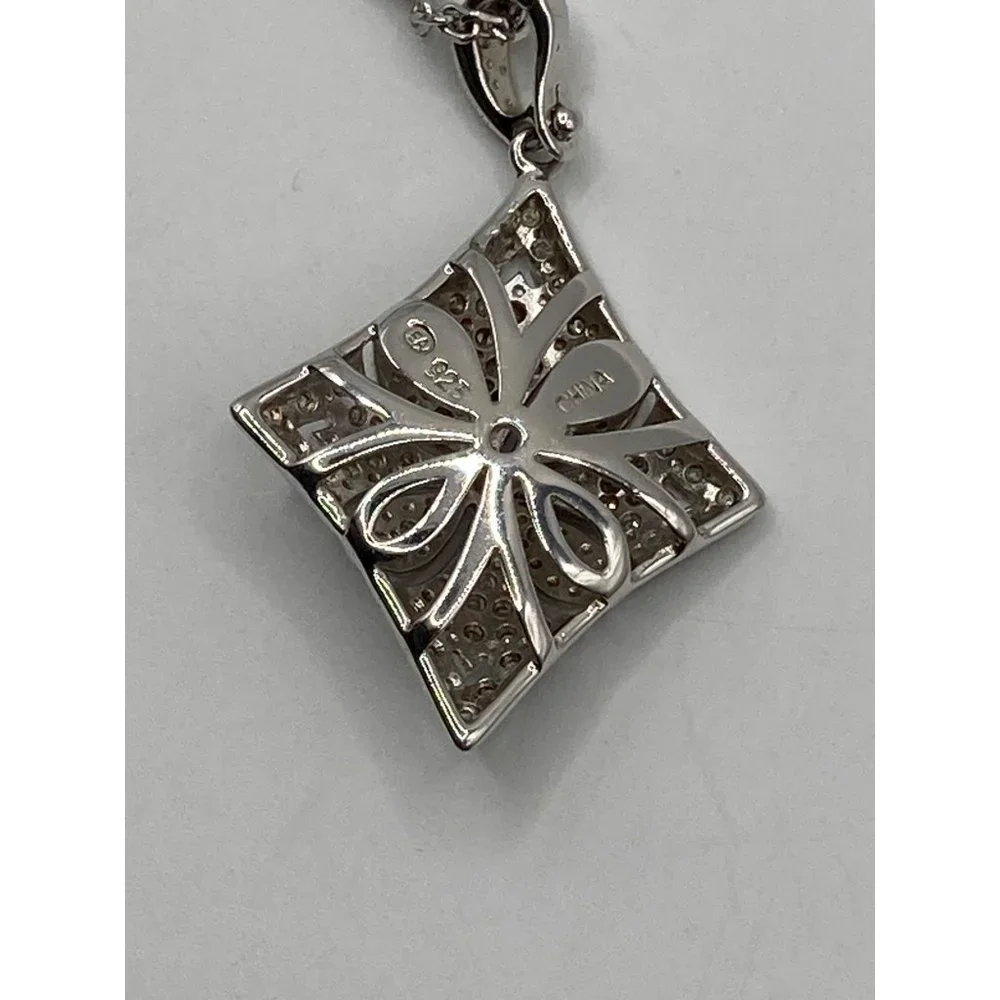 Diamonds Sterling Silver Puffy Necklace Enhancer Pendant 34